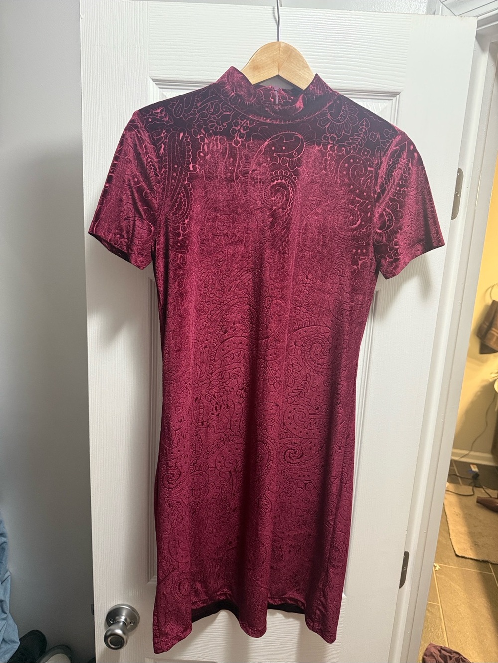 Philosophy Wine Velvet Paisley Mock Neck Mini Dress